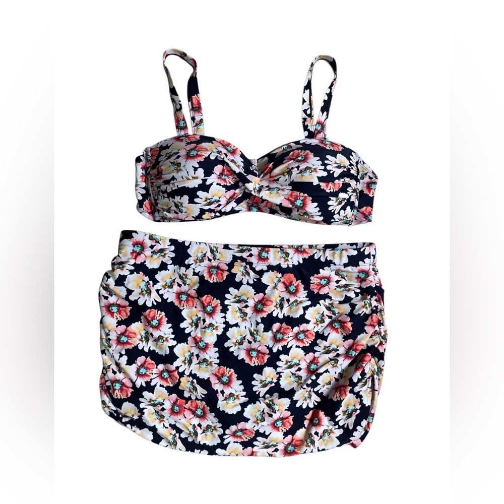 Meet Curve Floral swim skirt and bikini top women’s size 2XL